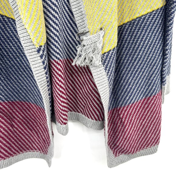 Cabi XS Open Front Striped Knit Cardigan With Colorblock Design In Navy Yellow & - Picture 4 of 7